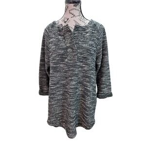 RO&DE Textured Marled Knit Tunic Top Size M Made in USA Green Henley Lagenlook